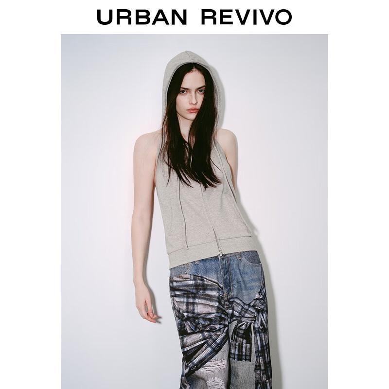 UR 2025 Fall Women's Double-Zip Drawstring Backless Hooded Vest UYV150058