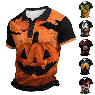 Herren Halloween Kurzarmhemd mit Kragen für legere Feiertagskleidung