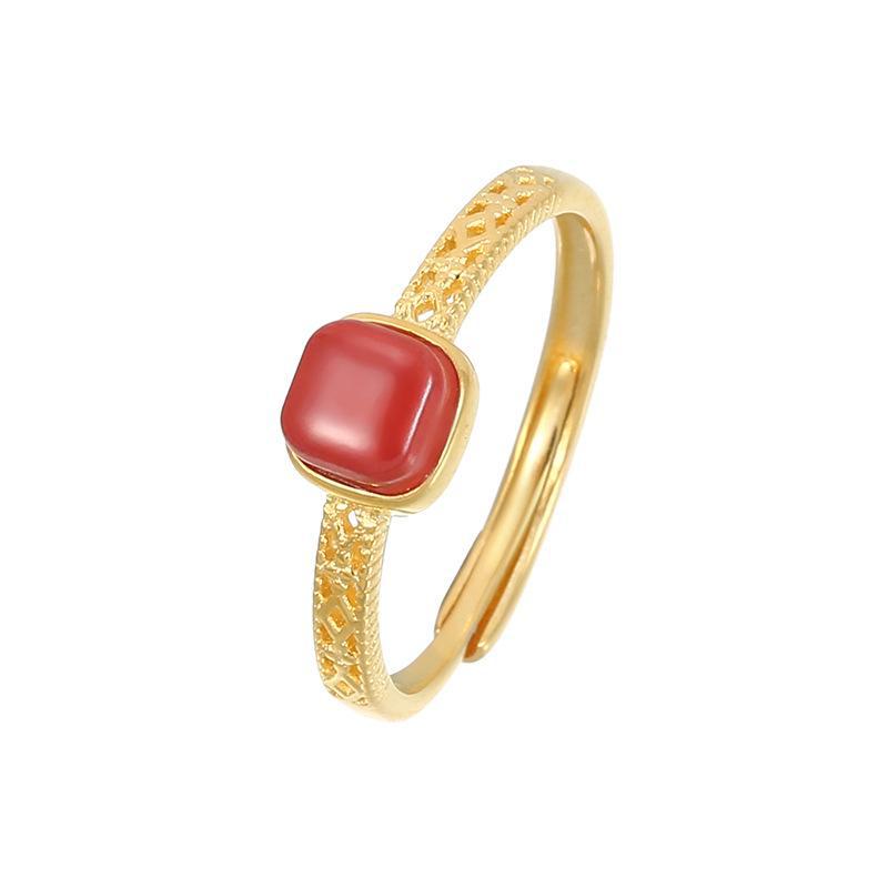 Banyan Tree S925 Silver Cinnabar Red Ring: Retro Chinese Luxury Hollow Design for Women