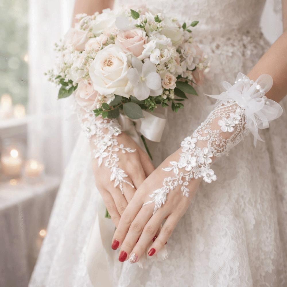 1 Pair Classic Bride Gloves Flower Finger Hook Lace Gloves Wedding Ceremony