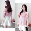 Women's Off Shoulder Tops Shirts Summer Korean Clothes Casual Feminina Ruffles Sexy Chiffon Blouses