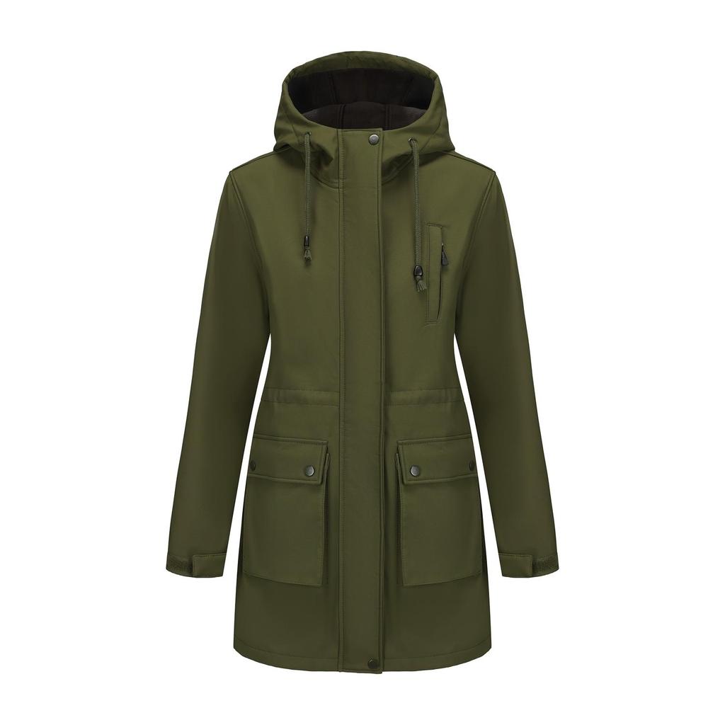 Damen Trenchcoats Softshell Regenfest Kapuzenmantel Outdoor Wanderjacken Herbst Winter Windjacken Reißverschluss Windbreaker