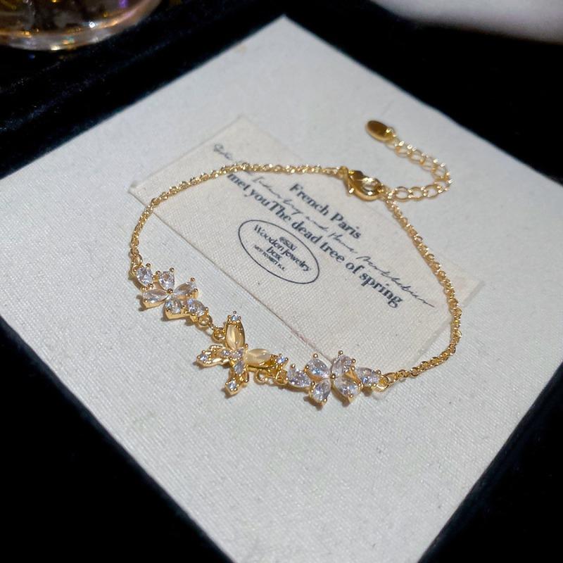 K real gold electroplated zircon flower butterfly bracelet light luxury high-end exquisite bracelet fashion versatile jewelry women