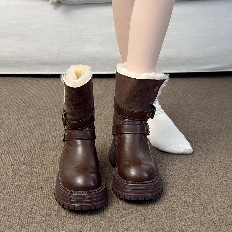 Fashion English Platform Winter All-Purpose Short Tubes Women's Fleece Cotton Boots