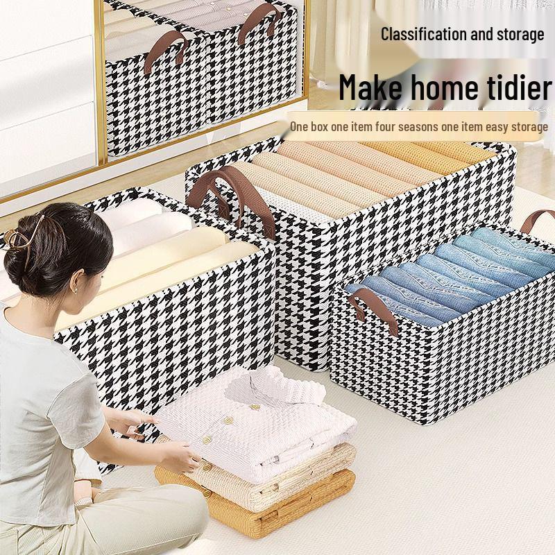 Houndstooth Foldable Pants Storage Box with Steel Frame