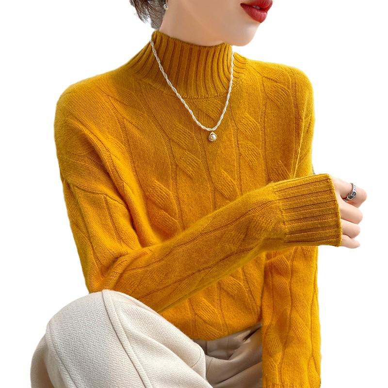Women's Cashmere Half-High Neck Sweater - Thickened, Loose, Slimming Autumn/Winter Knit Pullover.