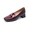 Women's Patent Leather Square Toe Chunky Heels, Mid-Cut in Plus Size 43 - European & American Style High Heels.