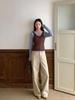 Vision Khaki Women's High-Waisted Straight Casual Pants - Spring 2026 Korean Style Loose Wide-Leg Long Pants