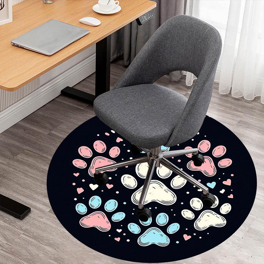 

1pc Paw Prints Hearts Round Chair mat Area Rug - Non-Slip, Floor Mat for Office, Bedroom, and Indoor Decor -1002158 80cm by 80cm