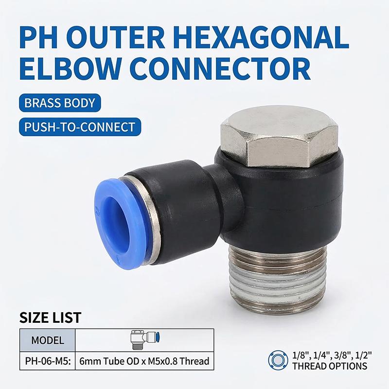 20PCS PH elbow outer hexagon pneumatic quick connector water pipe hose connector 1/8"1/2 3/8 1/4 BSPT