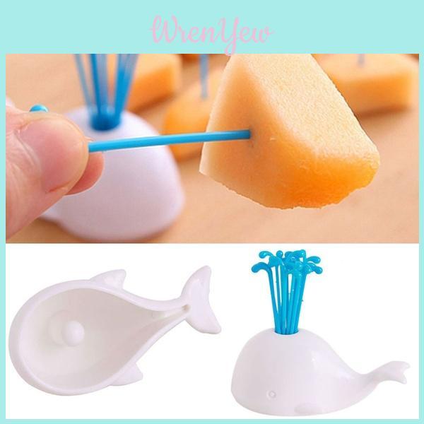 Premium Quality Whale Holder With 16 Decorative Forks For Fruits And Vegetables