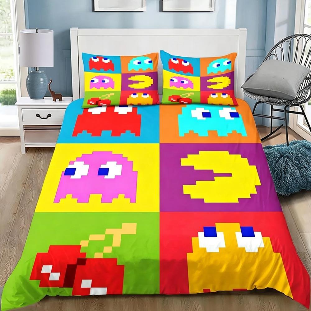 3D Game PPac man Duvet Cover Pillowcase Bedding Set Kids Boy Bedroom Decoration Gift Single Double Large Size