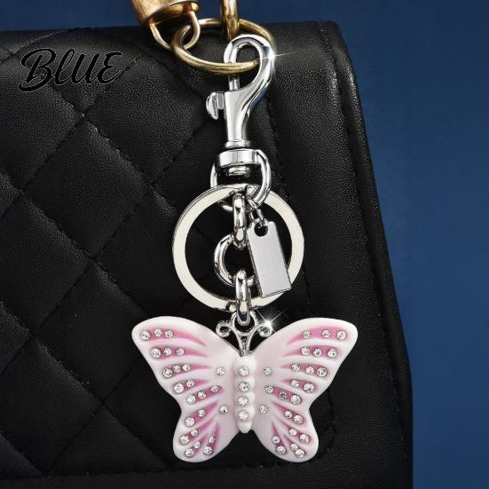 Lightweight Key Holder Keychain Pendant Rhinestones Inlaid Gradient Butterfly Shape