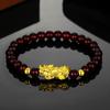 Bracciale Pixiu in ossidiana, la bestia feroce nella mitologia popolare cinese, braccialetto in oro sabbiato per la ricchezza e la fortuna, per uomini e donne.