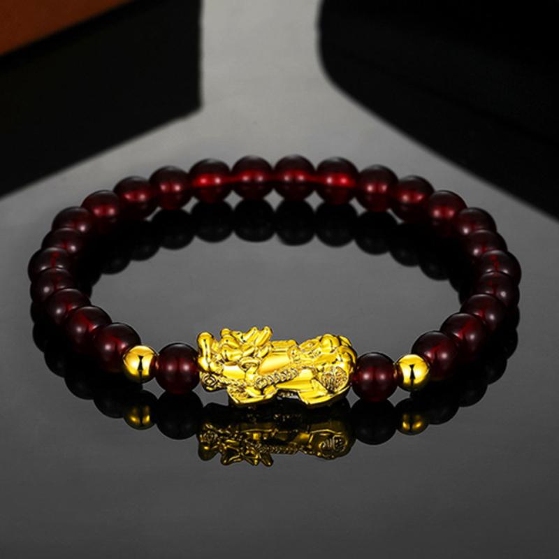 Bracciale Pixiu in ossidiana, la bestia feroce nella mitologia popolare cinese, braccialetto in oro sabbiato per la ricchezza e la fortuna, per uomini e donne.