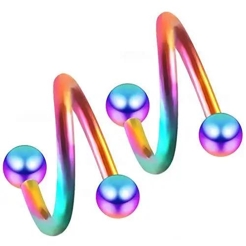 2pc/set Surgical Steel Spiral Twisted Lip Ring Nose Rings 16 Gauge Ear Cartilage Helix Piercing Body Accessories Jewelry Gift