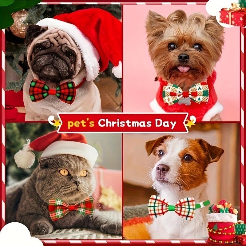 Pet Christmas Grid Bow Tie Adjustable Dog Cat Bowtie Collar Accessories For Small Dog Cat Festival Party Decoration Gift 10pcs