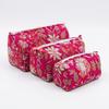 Cosmetic Bag Usalover925 Pink Quilted Cotton Floral Print Cosmetic Bag 03