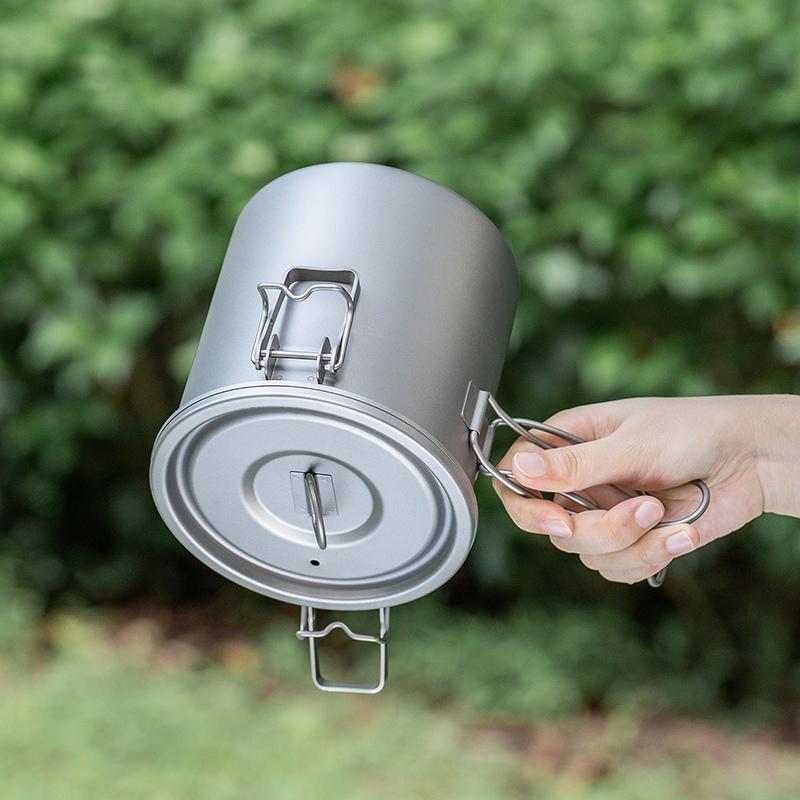 Boundless Voyage 1.4L Titanium Pot Rice Cooker Set Ultralight Camping Cookware for Outdoor, Hiking, Travelling Cooking W-Ti2093c