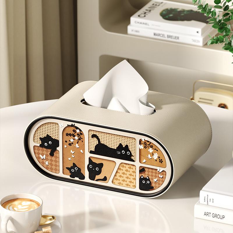 Leather Tissue Box with Storage Rack and Home Decoration Paper Rack, Suitable for Office Desks, Countertops, Bedside Tables, Etc