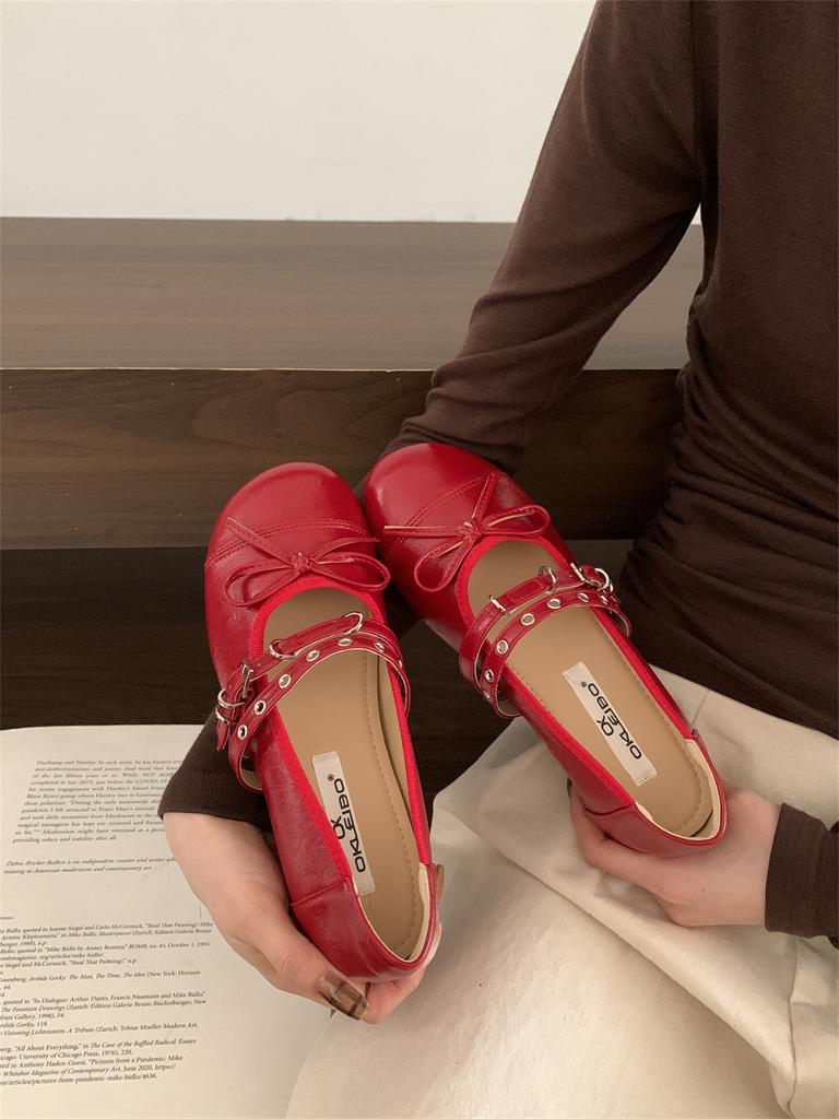 Französische Damen-Pendlerschuhe mit flachem Boden, Einzelne Schuhe, Damenschuhe, 2025 neu, Frühling und Herbst, Schleife, Mary Janes, Abendschuhe