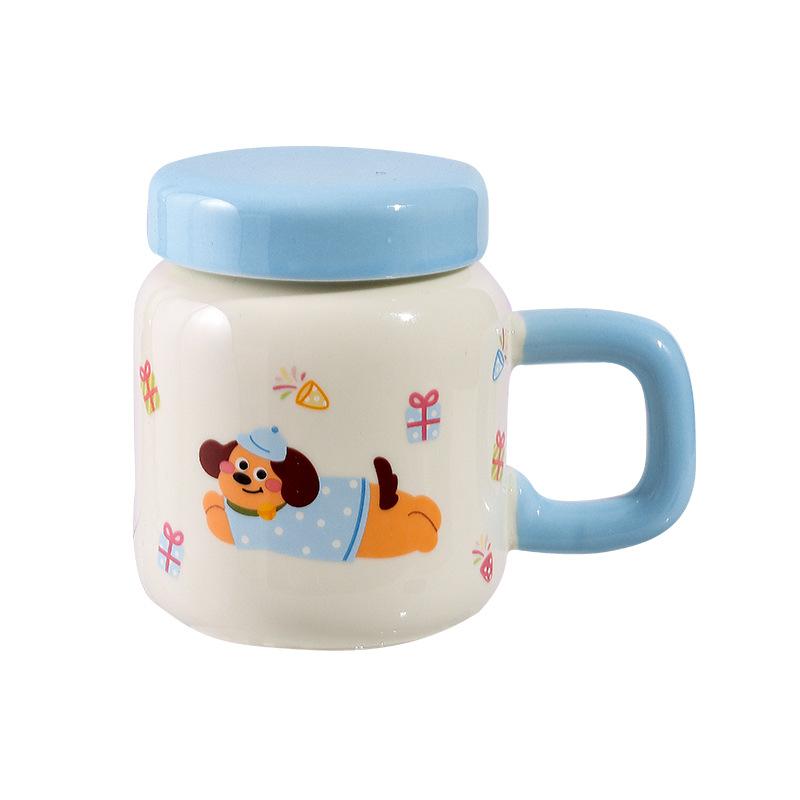 Cartoon Tier Keramiktasse Niedliche Wassertasse mit Deckel Becher Kreative Wasserflasche Tasse Milchtasse Mädchen Geschenk