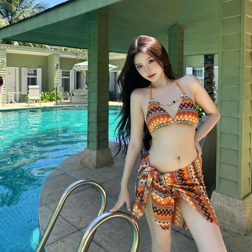Vintage pure desire babes three-point bikini Bikini split skirt three-piece casual swimsuit women's swimwear
