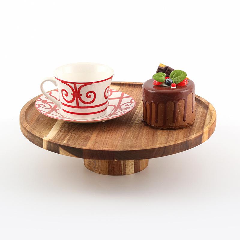 Solid Wood Fruit Bowl Tall Footed Food Cup Cakes Snack Plates Candy Dessert Circular Dinner Plate Kitchen Tableware Decor Dish