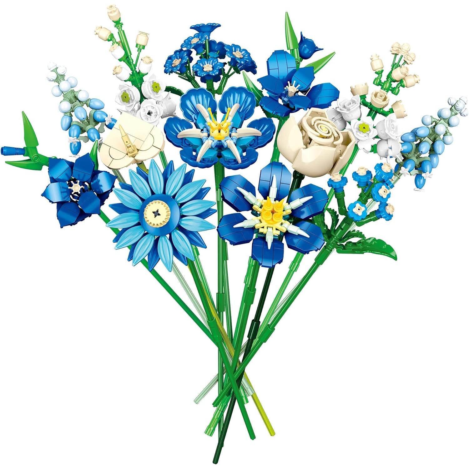 

Flower Bouquet Building Blocks Set, Creative Blue Tulip Artificial Flower Plant Models, Home Decor or Idea Present for Adults and Kids синий