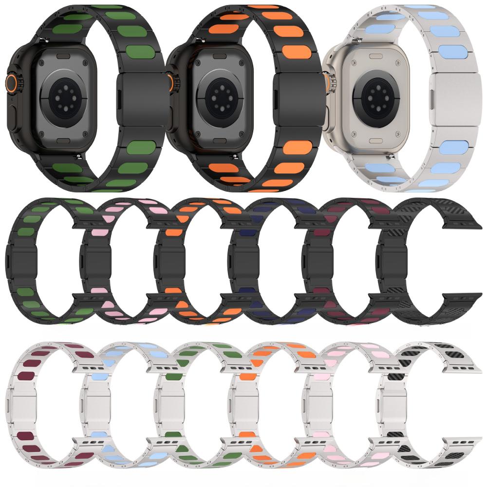 Magnetyczny Pasek ze Stopu z Paskiem ze Skóry Silikonowej dla Apple Watch Seria 12 11 10 SE1 2 3 /Ultra4 3 2 1 38/41/42/46/49 mm