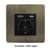 LangYeao Messinghebel UK Kippschalter Buster und Stanzlichtschalter Stil Edelstahlplatte Vintage Retro Wandschalter Steckdose