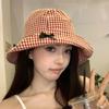 Casual Wide Brim Sun Hat Black Bowknot Fisherman Hat New Plaid Bucket Hat  Travel Outdoor