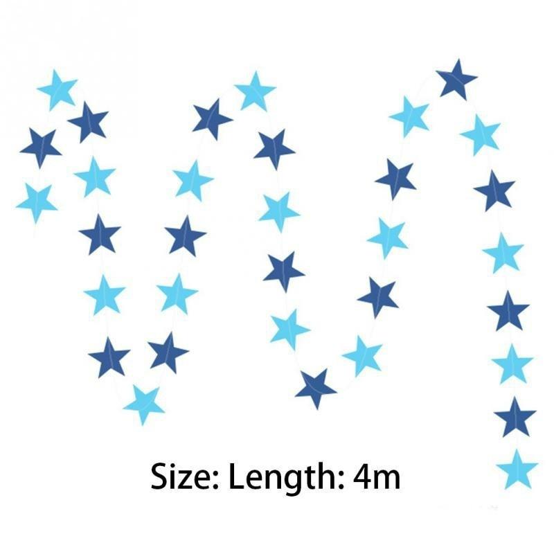 2pcs 1set Paper Star Banner Garlands 4M Birthday String Chain Banner Ornaments Curtain Wedding Party