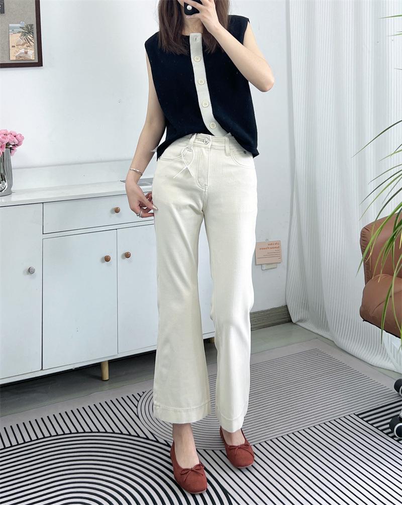 

Spring 2024 Black High-Waisted Micro-Flare Denim Jeans - Slim, Soft, Comfortable Cropped Pants 2XL кремовый/белый