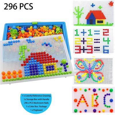 Set Puzzle Pegboard Chiodini Colorati a Fungo 296 Pezzi Gioco Mosaico 3D Puzzle Blocchi Costruzioni Giocattoli Fai da Te