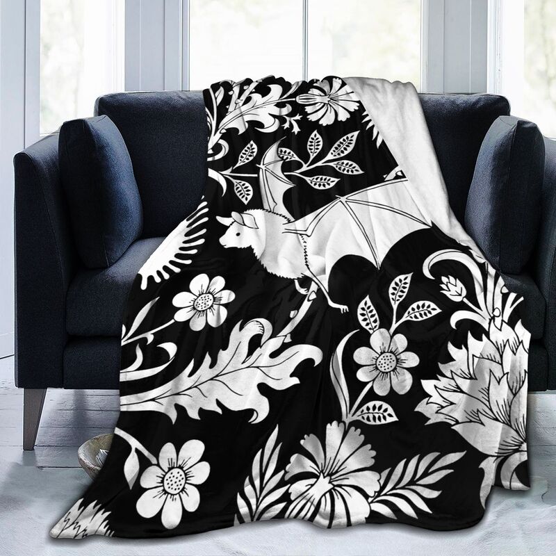Halloween Bat Flower Throw Blanket Ultra Soft Cozy Warm Fleece Blankets Portable Lightweight Flannel Blanket for Bed Sofa