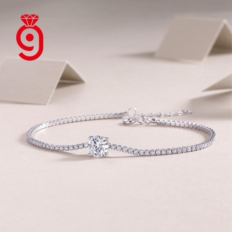 1 Carat Moissanite Diamond  S925 Sterling Silver Luxury Wedding Celebration Exquisite Bracelet Jewelry Gifts Women's Bracelet