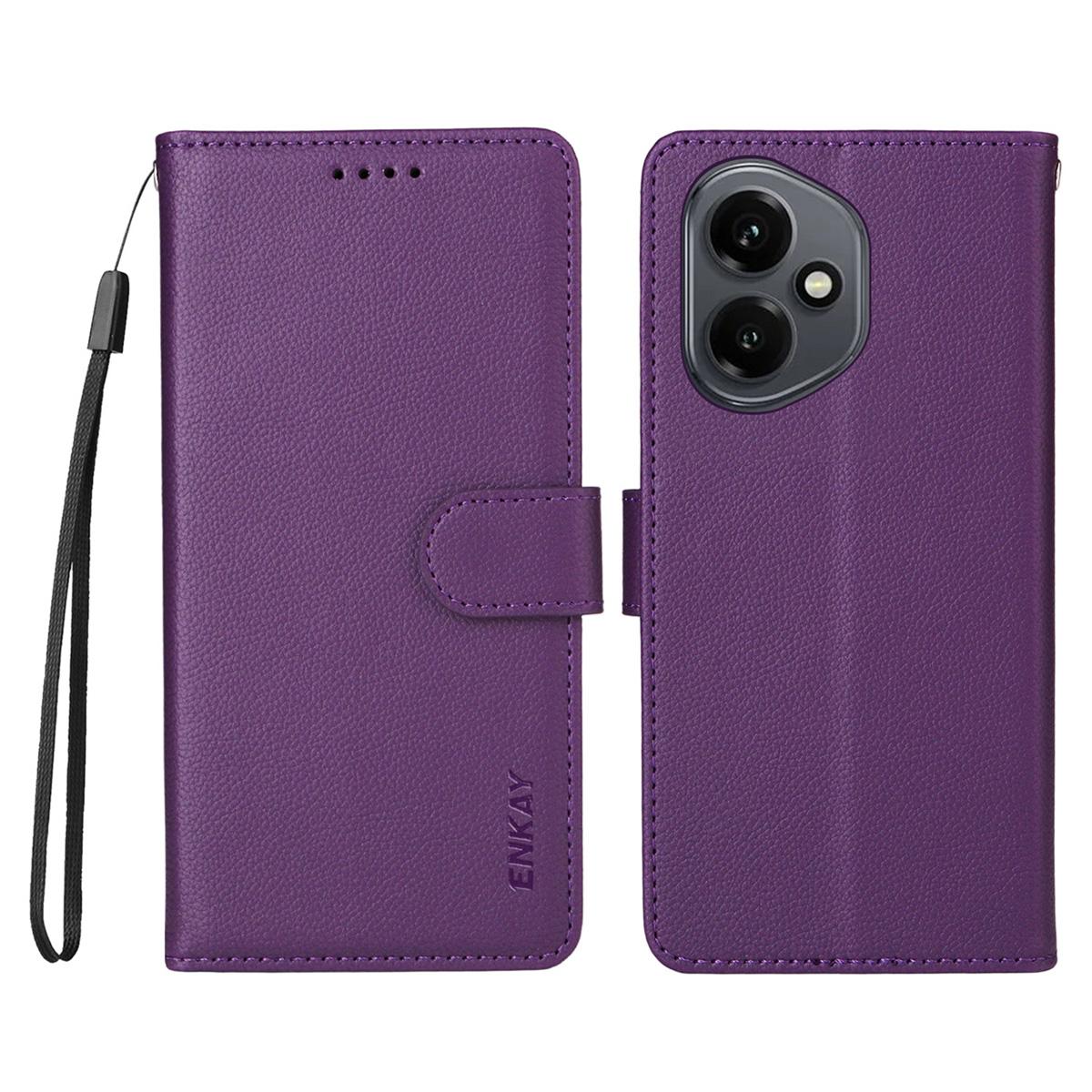 

ENKAY HAT PRINCE For Honor 400 5G (Global) Wallet Case with Strap RFID Blocking Leather Stand Phone Cover Purple
