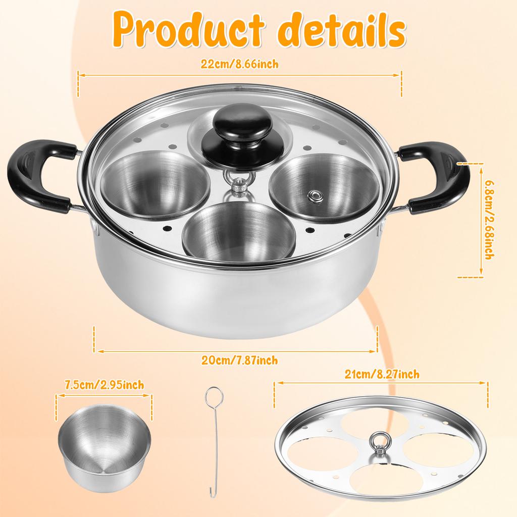 Stainless Steel Egg Pot with Egg Steaming Rack 2-in-1 Multi-purpose Steaming Pot for Stewing Soup Suitable for Household Use