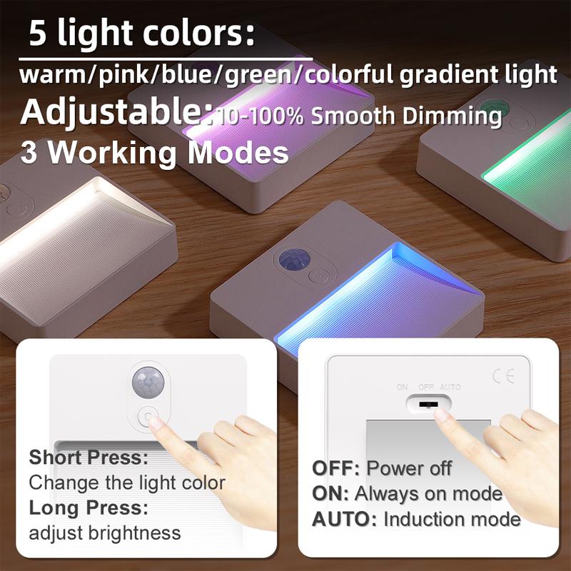 1 Pcs RGB Night Light LED Motion Sensor Color-Changing Lamp Indoor Decoration LED Illumination for Corridors Bedroom Lighting