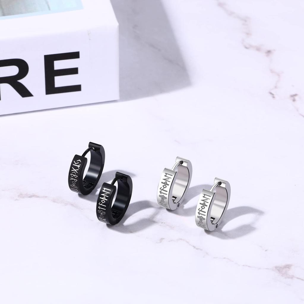 1Pc Norse Viking Runes Hoop Earrings for Men Women Stainless Steel Huggie Hoop Earrings For Male Fashion Wedding Party Jewelry