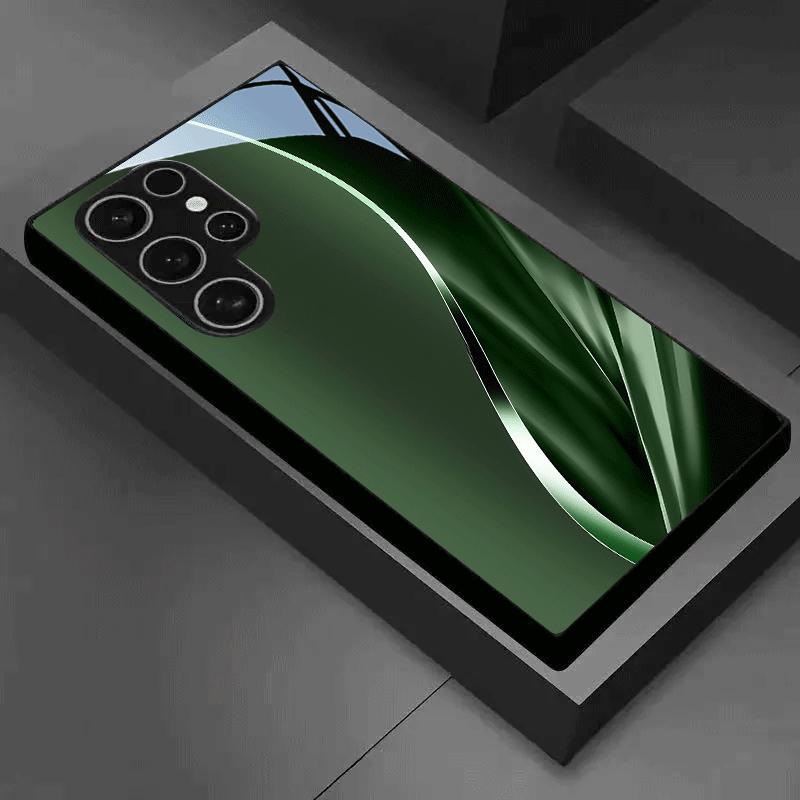 Dark green silver curved black glass phone case suitable for Samsung Galaxy S26 S25 S24 S22 S21 S20 FE/Ultra/Plus anti fall