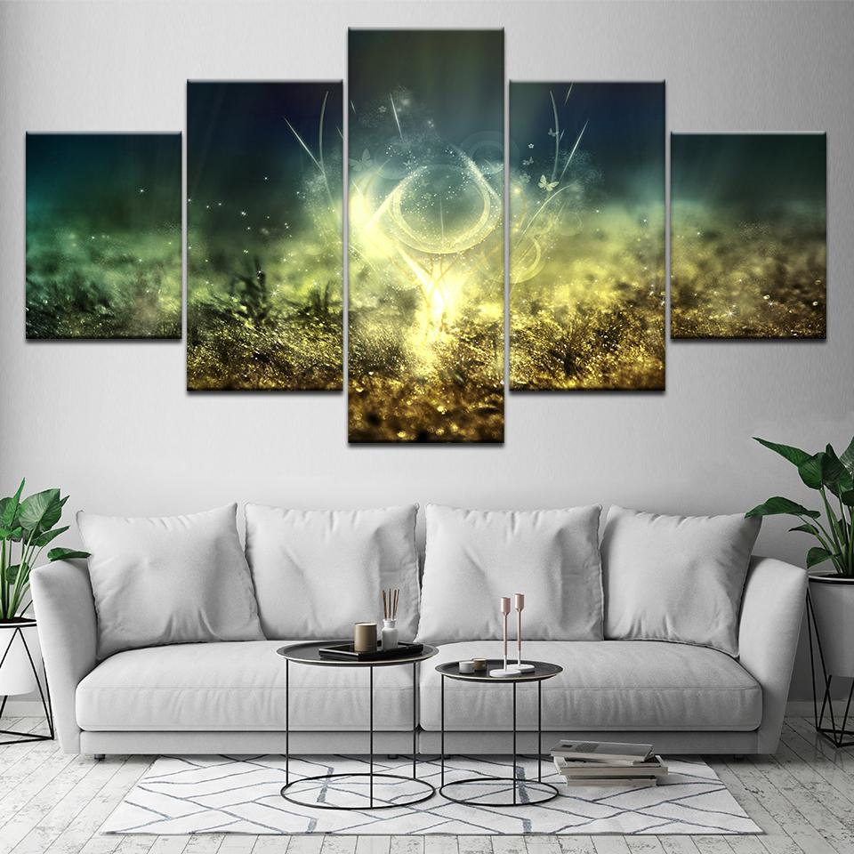 A Blight Grass Landscape 5 Piece Canvas Wallpapers Modern Poster Modular Art Painting for Living Room Home Decor