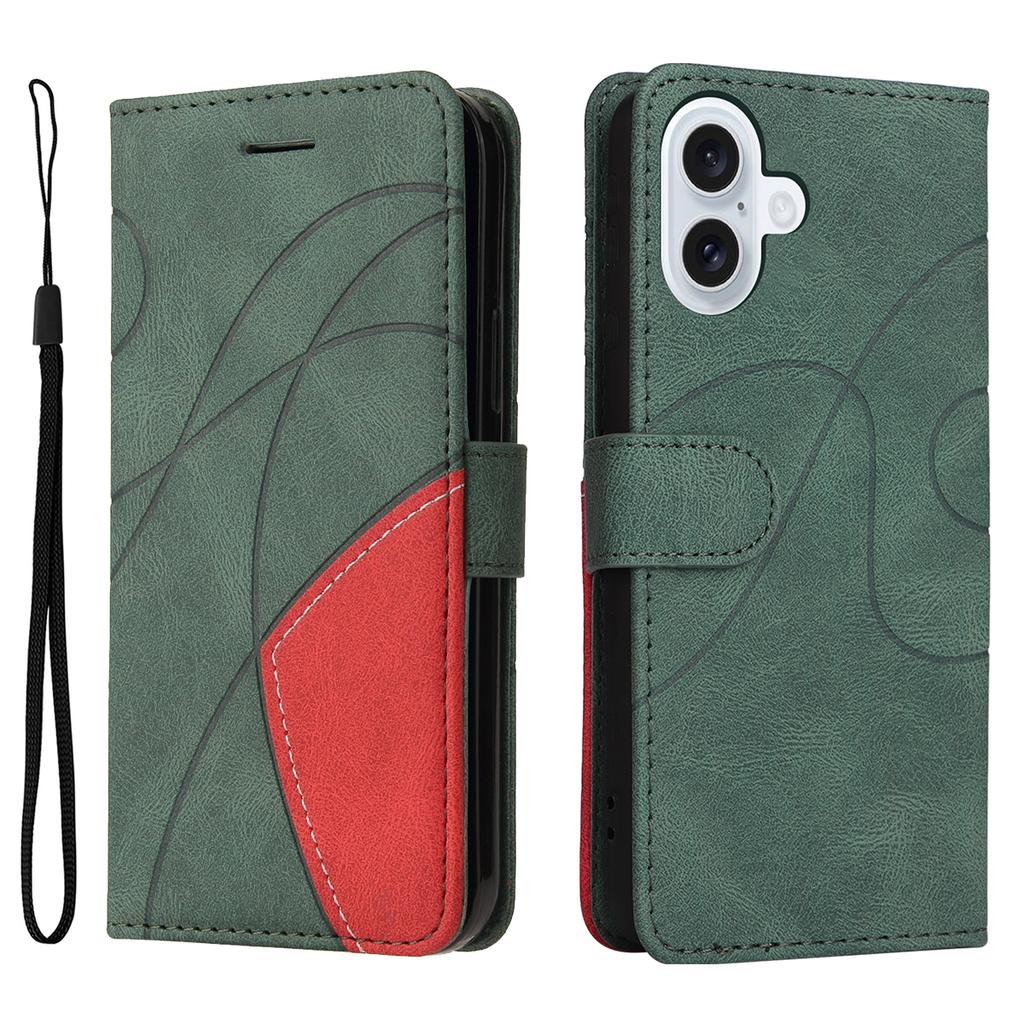 For iPhone 17 Leather Phone Case Stand Wallet with Bi-colour Splicing Design