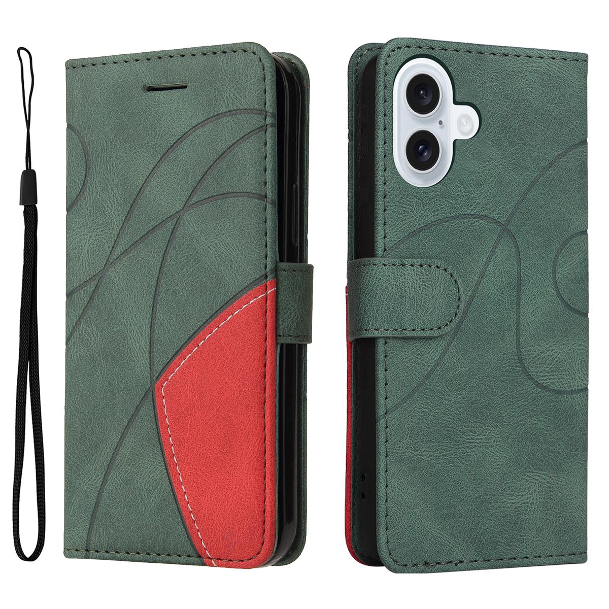 

For iPhone 17 Leather Phone Case Stand Wallet with Bi-colour Splicing Design Green