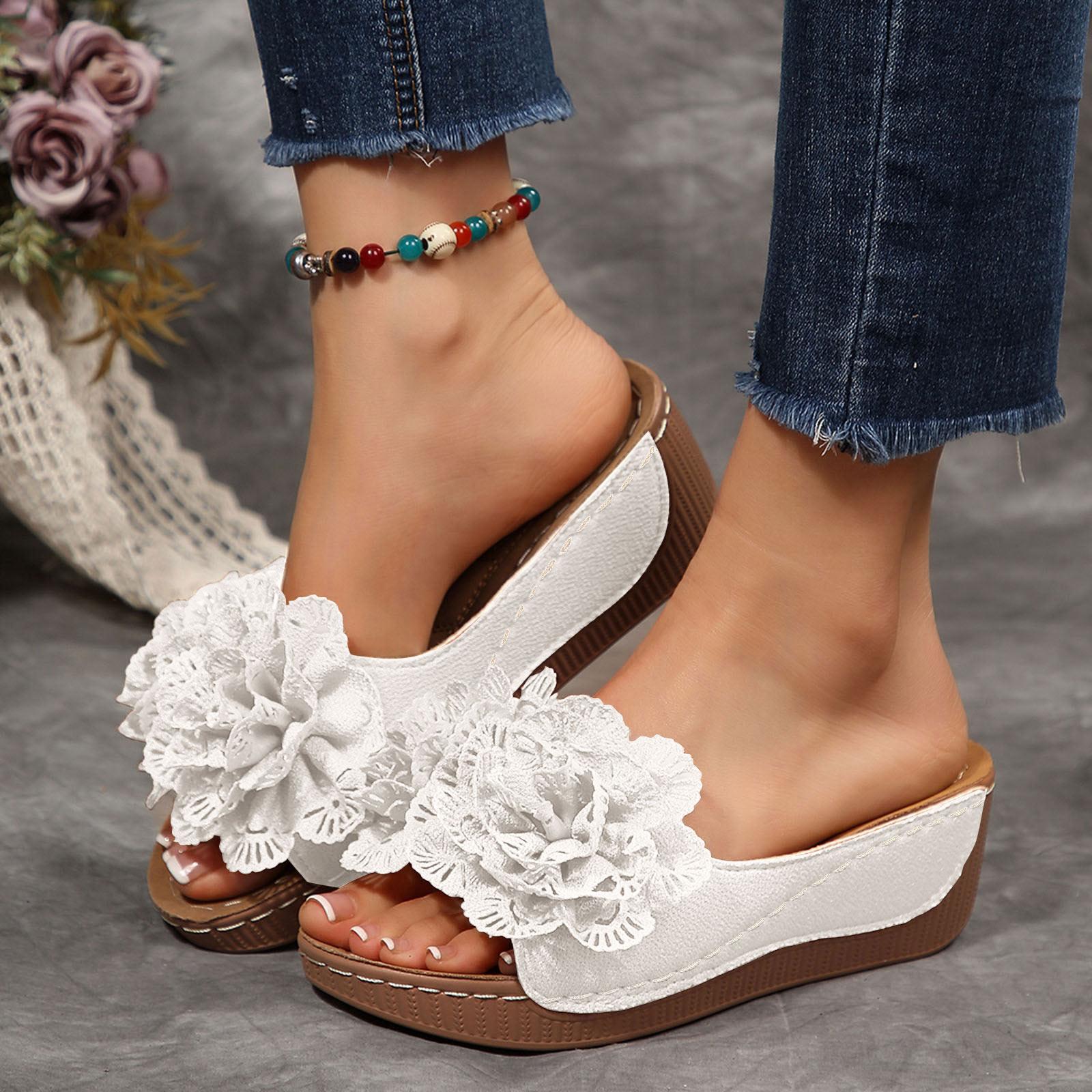 Thick Soled Wedge Heeled Women S Slippers Fashionable And Casual Comfy Sandals For Women Sandals For Women Size 11 Wide Width 37 белый