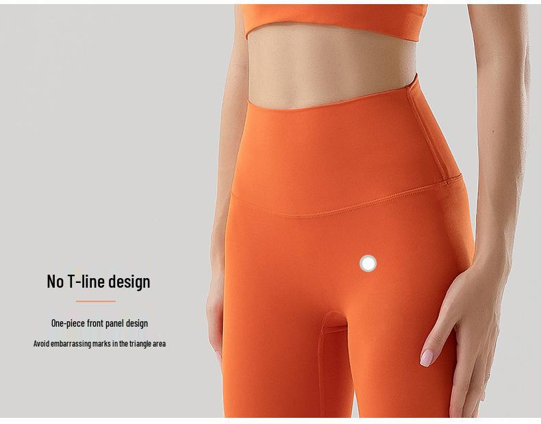 Pantaloni da Yoga da Donna a Vita Alta, Effetto Solleva Glutei Color Pesca - Senza Cuciture Visibili, Sensazione Nuda