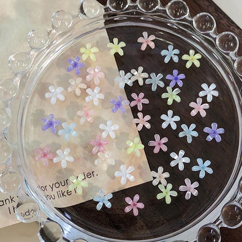 50 Pcs Flowers Nail Art Charms Resin Nail Charms Decoration 3D Jelly Flower Decals Summer Manicure Accessories Salon Supply Diy