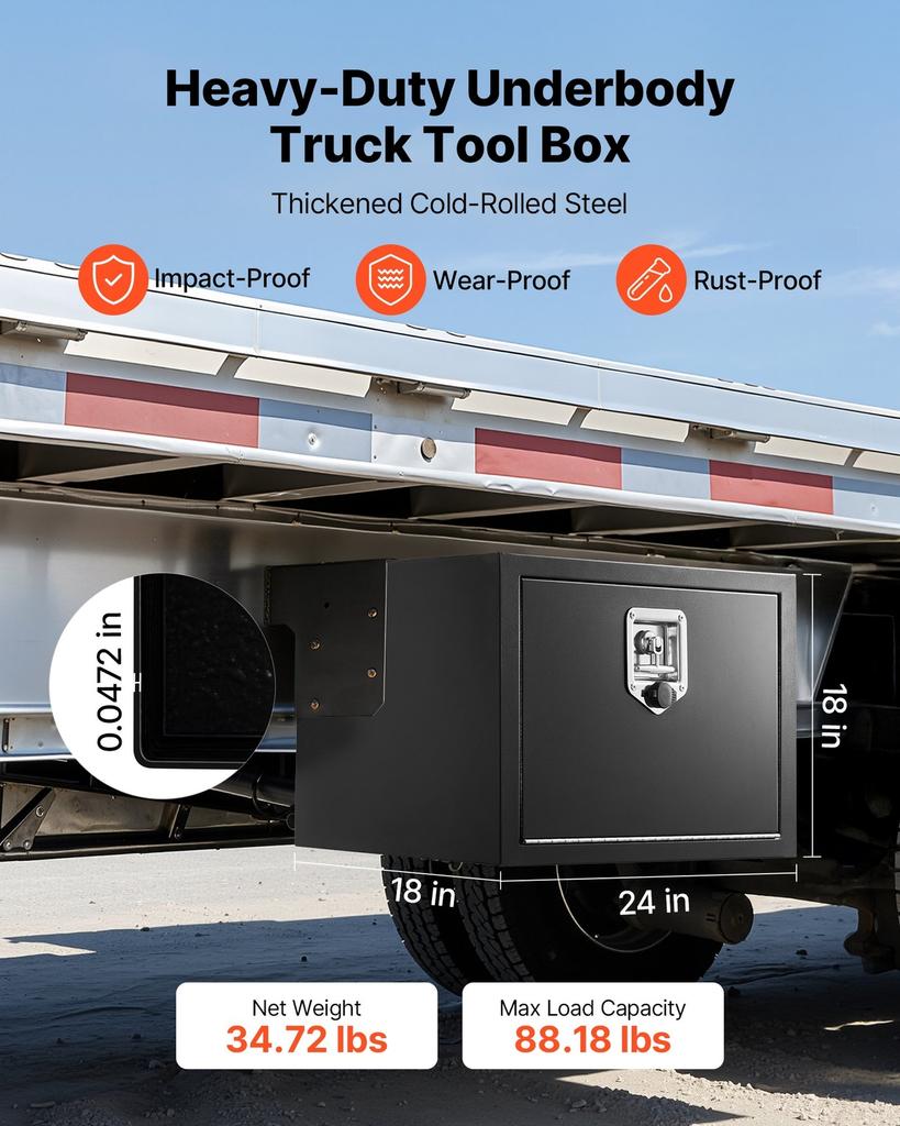 Unterboden-LKW-Werkzeugkasten, 609 x 457 x 457 mm Robuster Stahl-Anhänger-Aufbewahrungsbox mit Schloss & Schlüsseln, Wasserdichter Anhänger-Aufbewahrungs-Organizer Unter dem Körper