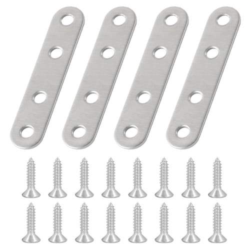 YBGGJO Stainless Steel I-Shaped Joint Brackets, Set of 4 with 16 Screws, Furniture Fixing Plates, Joint Brackets, Shelf Brackets, Furniture Fixing Rei